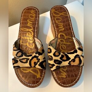 Sam Edelman Cork Wedge Sandals in Cheetah Print Cafe Hair size 7